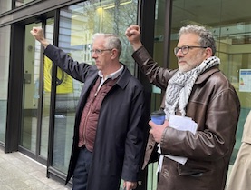 Stop the War's Chris Nineham and PSC's Ben Jamal were found guilty at Westminster Magistrate's Court following a peaceful protest at a march in support of Palestine in January 2025